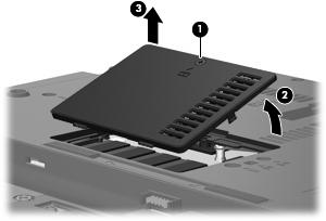 Remove the memory module: 1. Loosen the Phillips PM2.5 6.0 captive screw (1) that secures the memory module compartment cover to the computer. 2.