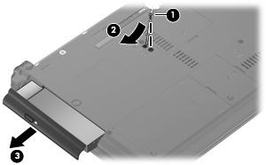 4. Remove the optical drive (3) from the computer. 5.