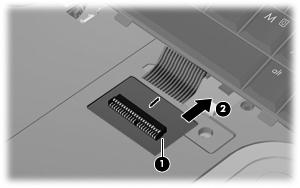 8. Release the swinging ZIF connector (1) to which the keyboard cable is attached, and disconnect the keyboard