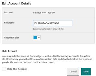 You can also assign the account a color, which means that all transactions for the account will be color-coded with the color that you select.