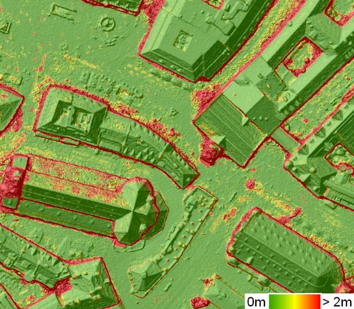 of 7.5km x 3.0km at a grid width of 0.2m, corresponding to the GSD of the imagery. The second test data set München is more typical for data collection in densely built-up urban areas.