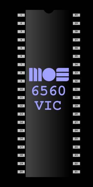 MOS Technology VIC Pinout diagram of the 6560 version of the MOS VIC chip. This circuit was packaged in a standard 40-pin DIP casing.