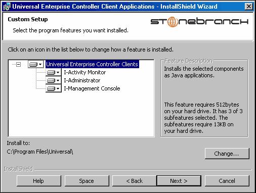 UEC Client Applications Installation Figure 4.33 UEC Client Applications - Windows Installer / Custom Setup dialog For a new installation, a drive icon that the component will be installed.