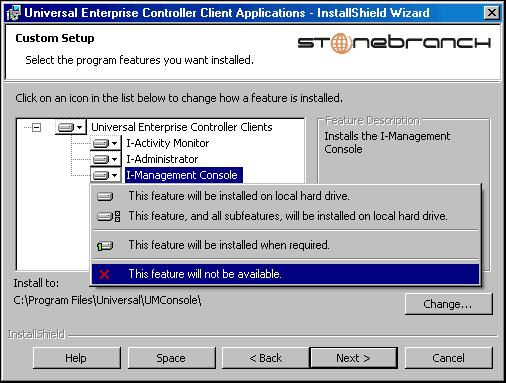 UEC Client Applications Installation 6. Figure 4.33 shows that all UEC Client Applications will be installed in their respective directories under the C:\Program Files\Universal directory. a. If you want to select a different location, click the Change button.