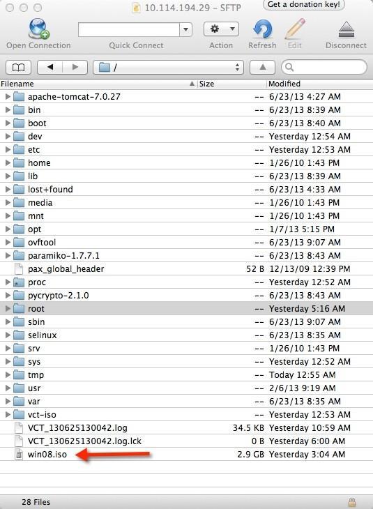 Figure 16: Windows Server 2008 R2 SP1 ISO File Uploaded to / Folder 2.