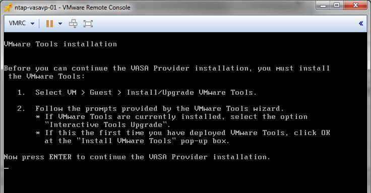 12. VMware Tools must be installed when you boot for the first time after deploying VASA Provider. To install VMware Tools in the VASA Provider VM, click the VM in the inventory tree.