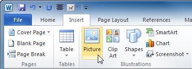 Choosing Picture displays the usual Open dialog box which lets you find and open your images. Choosing Clipart opens the Clip Art pane.