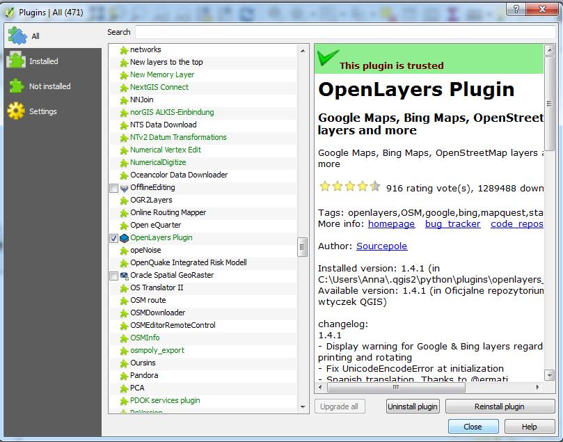 OpenLayers Plugin will be highlighted, then click on Install Plugin button on the bottom right part of the