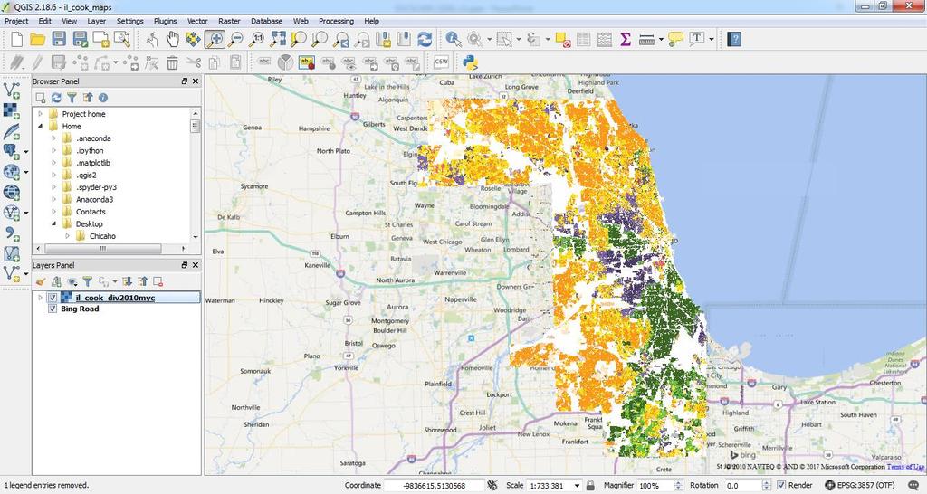 11. Exploring demographic grids in QGIS Exploring racial diversity map in QGIS From main menu choose Layer Add Layer Add Raster Layer or choose the icon in the left panel of QGIS window.