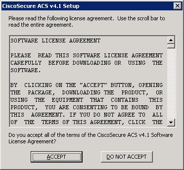 Figure 2-2: CiscoSecure ACS License Agreement Click Next to