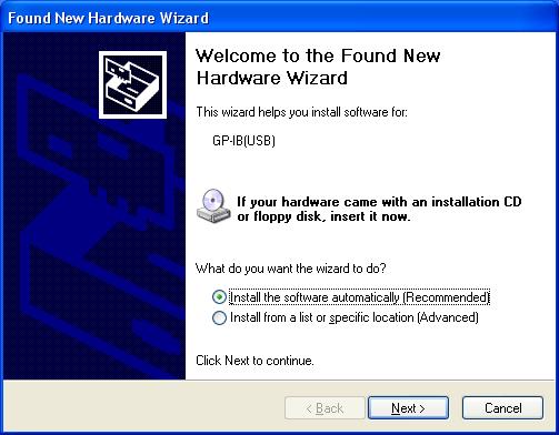 2. Setup Setting with the Found New Hardware Wizard (1) The Found New Hardware Wizard will be started.