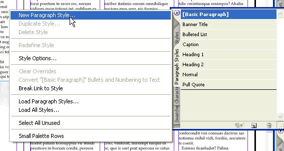 2. Click the circle arrow at the top of the menu, and choose New Paragraph Style (or New Character Style ), as shown: 3.