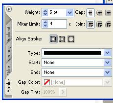 3. If you are setting the stroke, in the Stroke window (click the Window menu and choose Stroke), set the stroke weight (measured in points), and other stroke styles, as shown: 4.