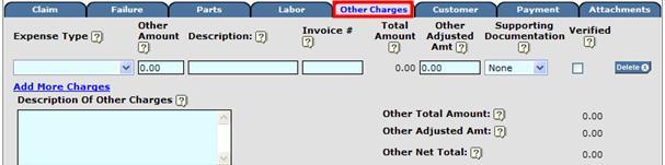 3.6 Other Charges Overview In this section, the Submitting Location identifies the other charges incurred while completing the repair in this section of the claim.
