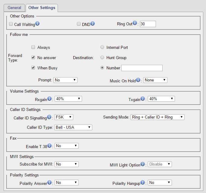 Other Settings Figure 4-2 FXS Port Other Settings Table 4-2 Description of FXS Port Other Settings Follow Me Choose the forward type and configure the relevant destination number.