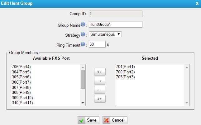 the number of ports each S3200-FXS Gateway model has. For example, there are 24 hunt groups on S3200-FXS Gateway. Hunt group will be chosen when configuring the FXS port "Follow Me".