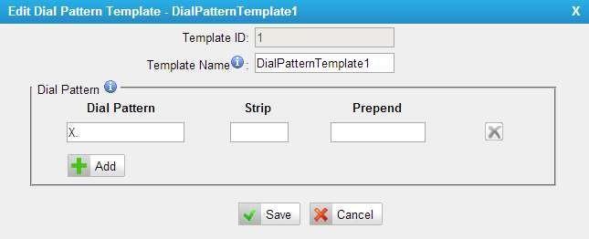 Figure 5-3 Dial Pattern Template Items Template ID Template Name Dial Pattern Strip Prepend DTMF Mode Codec Table 5-3 Description of Dial Pattern Template Settings Description The ID for this