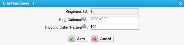 Users could configure different ringtones to match different incoming caller ID. For example, if Inbound Caller Pattern is configured as 100.