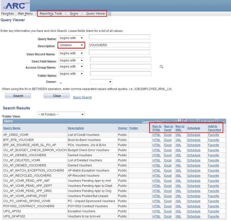Advanced Search The Advanced Search screen gives you additional flexibility when searching for existing queries.