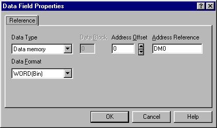 Figure 3 the Data Field Properties dialog box The Data Type combo box is used to select the referenced memory area. The following memory areas can be selected: I/O Area Aux.