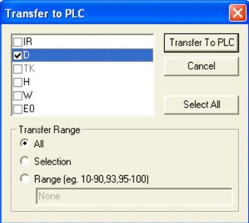 (5) Select Edit - Memory from the PLC Menu to display the below dialog box.