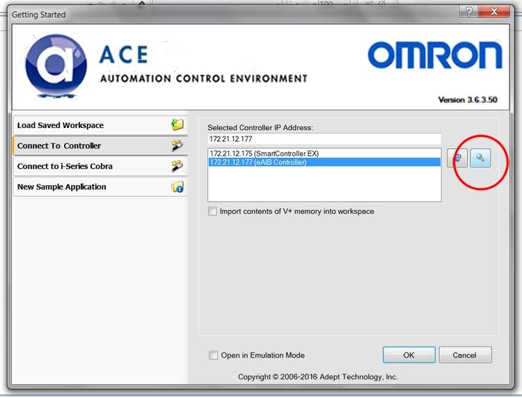 1.6 Configuration Installing ACE Software ACE is used to change the IP address of the robot and for troubleshooting. You install the ACE software onto your PC from the ACE disk.