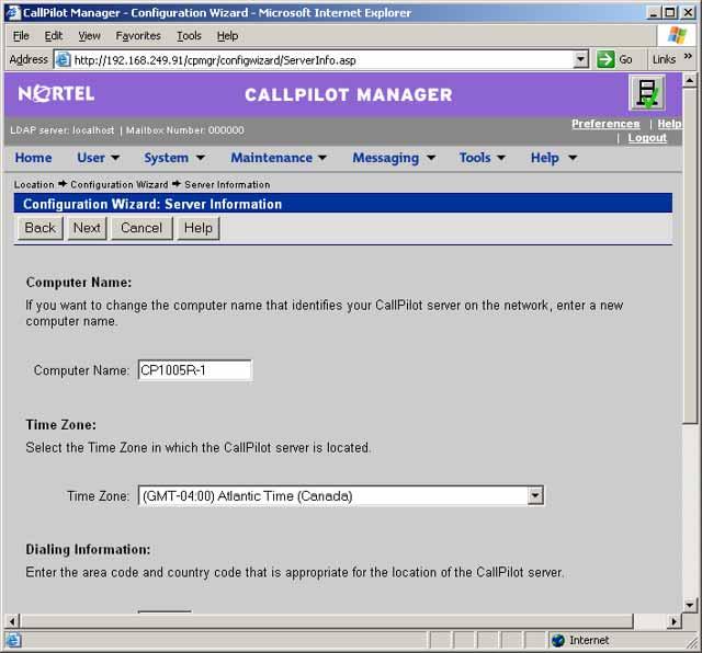 110 Chapter 7 Configuring the CallPilot system Server Information 13 Verify the information on the Server Information screen,
