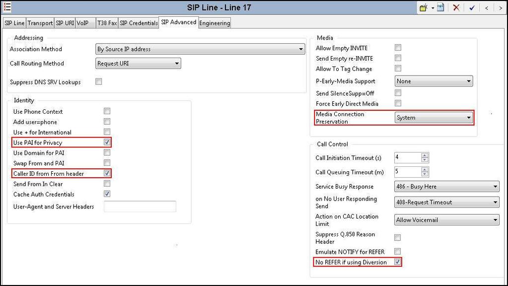 5.4.8. SIP Line SIP Advanced Tab Select the SIP Advanced tab to configure advanced SIP Line parameters.