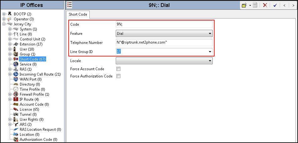5.5. Short Code Define a short code to route outbound calls to the SIP Line. To create a short code, rightclick on Short Code in the Navigation Pane and select New (not shown).