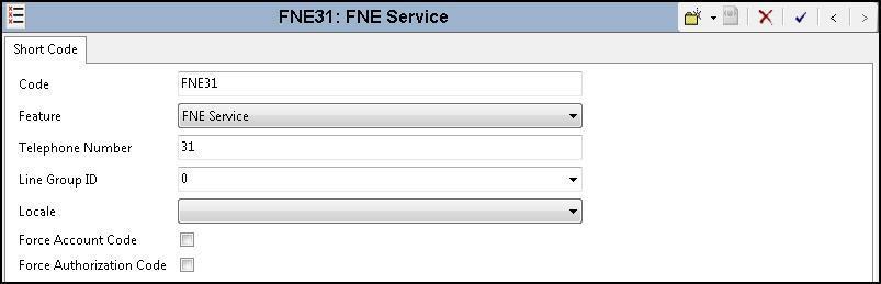 For completeness, the short code FNE31 for the Mobile Call Control application is shown below. See Section 5.7 for routing incoming call to this application to receive internal IP Office dial tones.