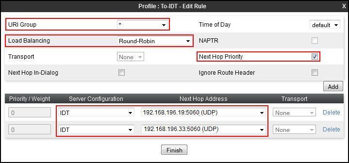 6.11.2. Routing IDT For the compliance test, routing profile To-IDT was created for routing calls to IDT.