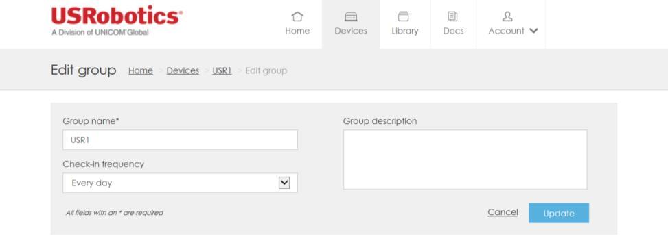 To change the group name and description: 1. Click Devices in the menu. 2. Select the group you want to edit. 3. In the group overview, select 'Edit group'. 4.