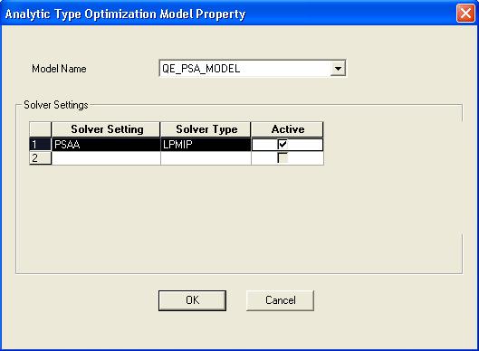 Chapter 3 Designing Analytic Type Definitions The Analytic Type Optimization Model Property dialog box appears.