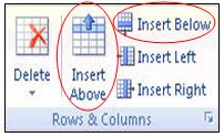 Figure 3 Insert Column Commands To insert a Row, select the Insert Below or Insert Above command (see Figure 4).