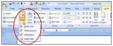 Use the Shift key, plus the Arrow key (for example, SHIFT + LEFT ARROW) to select cells, rows, columns or a table. Deleting Columns, Rows & Cells OR 1.
