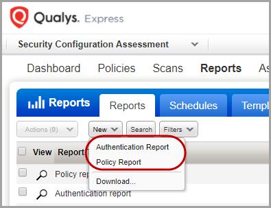 Go to Reports > Reports > New and select either Authentication Report or Policy Report.
