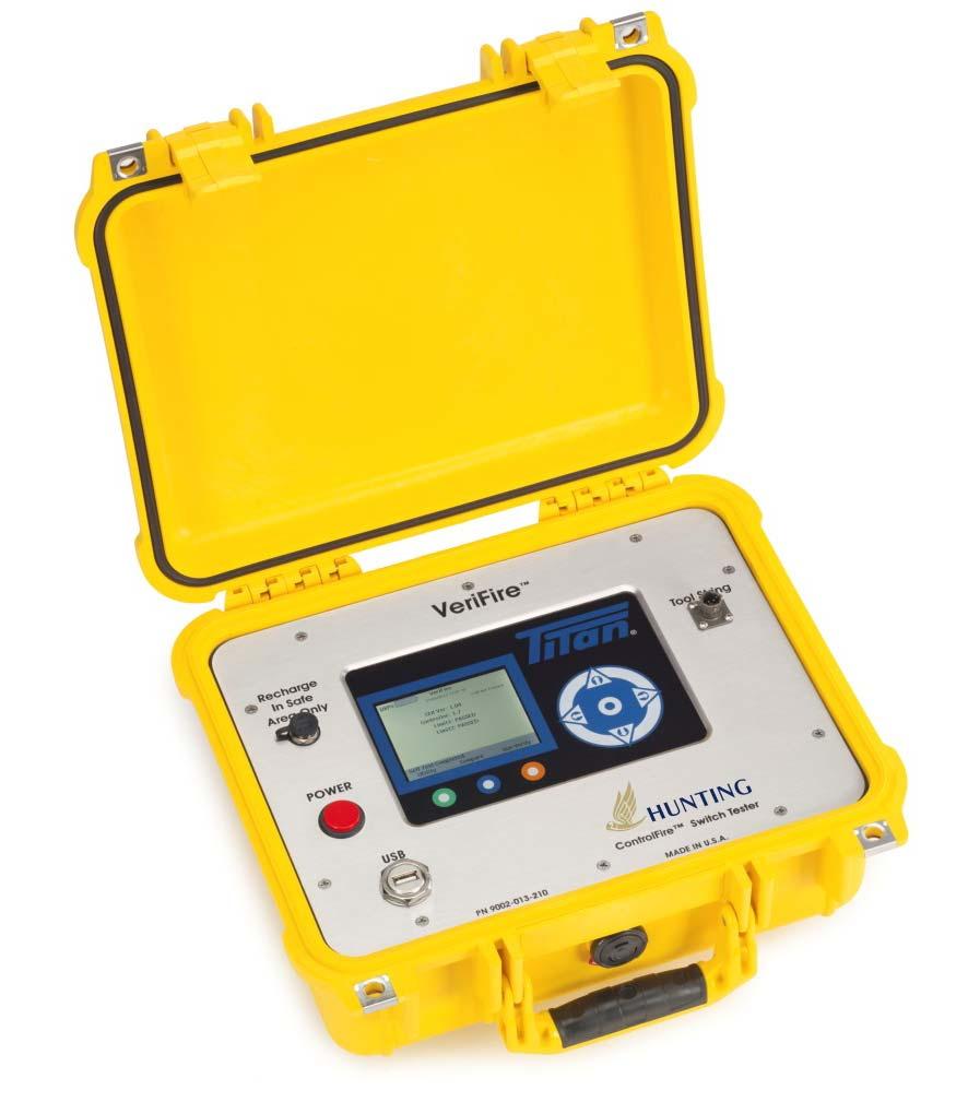 VeriFire Switch Tester Portable ControlFire switch tester Enables the surface testing of the entire gun string before attaching to the wireline (armed or unarmed) Performs switch safety checks and