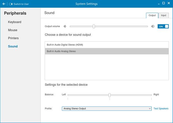 Configuring the sound settings By default, the Sound screen is available in both User mode and Admin mode. Any changes made through Sound screen is saved and retained for the built-in thinuser.