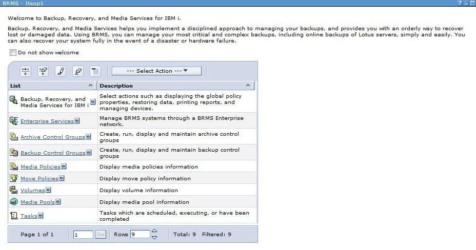 Select the Enterprise Services option that is listed under the main BRMS welcome panel.