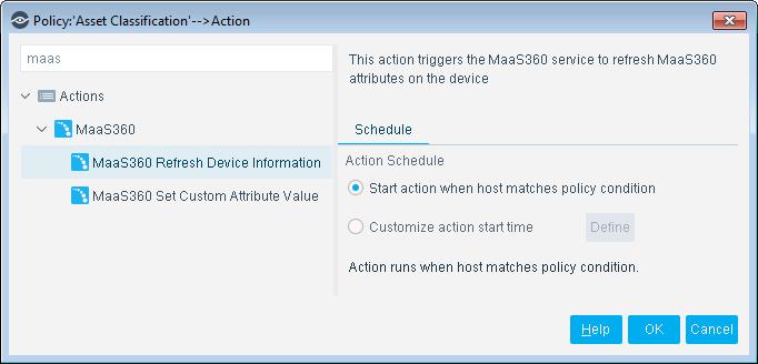 Custom Attribute Value Action Detect devices using a CounterACT policy and tag the devices with a user-defined Attribute Name and Attribute Value.