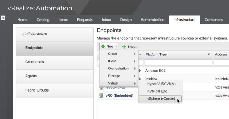 vsphere / vcenter Endpoint Build an IaaS Fabric using ware Cloud