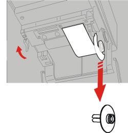Turn the printer off, open the printer cover, and remove the take-up device. 2. Pull up two release levers forward, then lift the clamshell backward. 3.