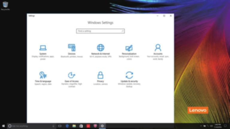 Chapter 2. Starting to use Windows 10 Settings Settings lets you perform basic tasks. You can also search for more settings with the settings search box in the upper-right corner.