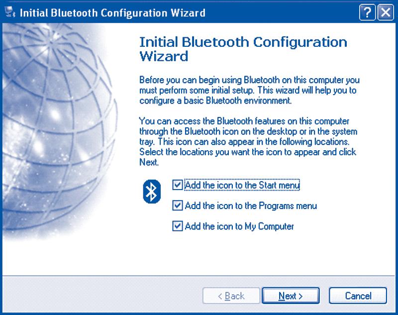 Set up the Bluetooth Software 2. Click Next to continue. 1.