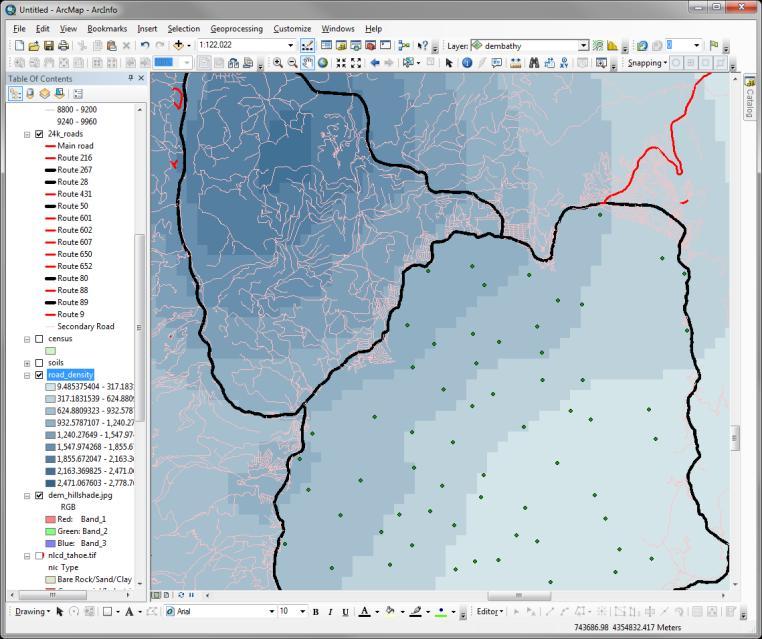 closing. a. In ArcToolbox, go to Spatial Analyst Tools Density Line Density. b.