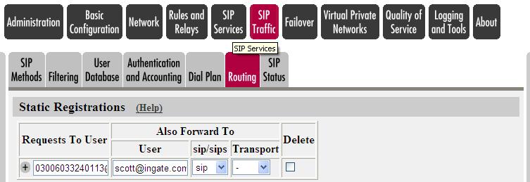 Programming: SIP Traffic Routing Static Registrations
