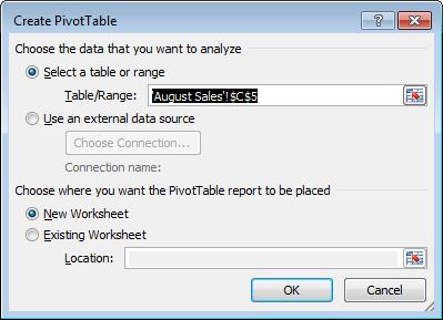 dialog box o Verify the data range o Choose where to place the PivotTable If the