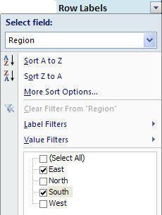 CHAPTER TWO: SPREADS HEETS WITH EXCEL 8 Filter a PivotTable 1) Click arrow to