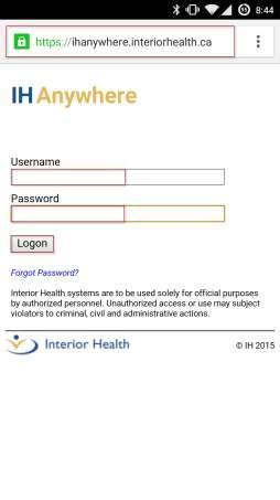 IH Anywhere for Android Installation Internal Access Go to the website: https://ihanywhere.interiorhealth.