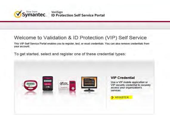 Figure 3: Symantec VIP Self Service Welcome Screen. When registering the device name your device.